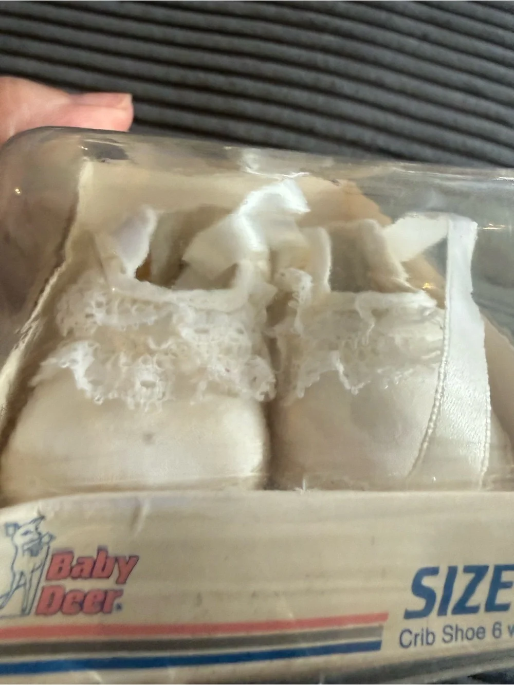 Baby Deer Cream Lace Ribbon Vintage Baby Shoes